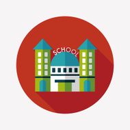 School building flat icon with long shadow eps10 N26