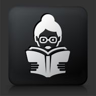 Black Square Button with Reading Book Icon