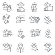 School Kids Education icons in thin lines