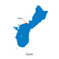 Detailed vector map of Guam and capital city Agana