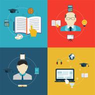 Flat design icons of education online learning and research