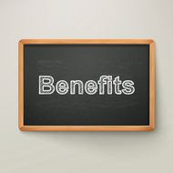 benefits on blackboard in wooden frame