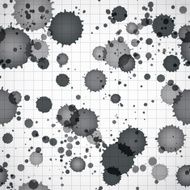 Black ink splats on a copybook page seamless background
