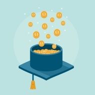 concept banner of graduation cap filled with money