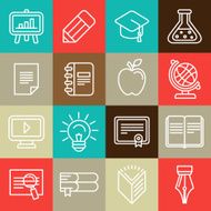 Vector line icons and signs - education