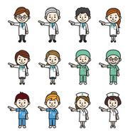 Health care workers pointing