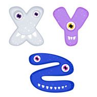 Funny Toothy Monster Alphabet from X to Z
