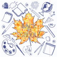 Back to School doodles seamless background with mosaic maple leaf N2