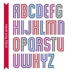 Red geometric font created from parallel straight lines