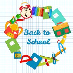 Back to School postcard Frame from school objects N2