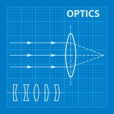 Infographic Physics Geometrical optics on blueprint background Vector illustration N3
