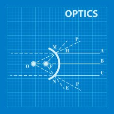 Infographic Physics Geometrical optics on blueprint background Vector illustration N6