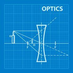 Infographic Physics Geometrical optics on blueprint background Vector illustration N9