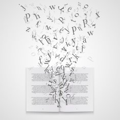 Book with flying letters