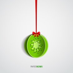 Paper kiwi cutout hanging on bow - vector illustration