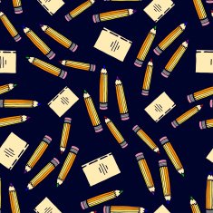 School seamless pattern with color pencil and notebook