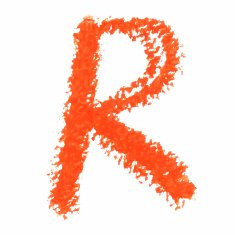R - Orange handwritten letters on white background