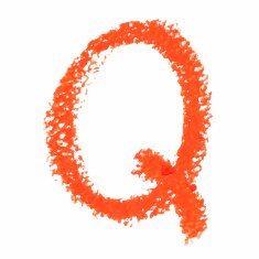 Q - Orange handwritten letters on white background