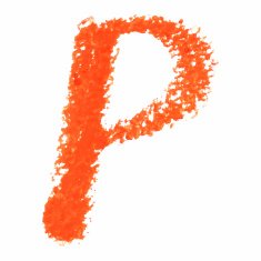 P - Orange handwritten letters on white background
