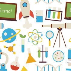 Flat Seamless Pattern Science and Education Objects over White
