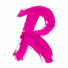 R - Pink handwritten letter on white background Acrylic colors