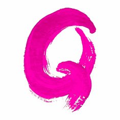 Q - Pink handwritten letter on white background Acrylic colors