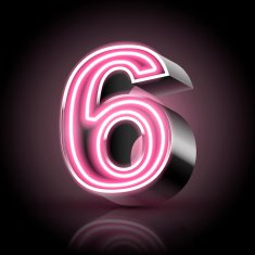 3d pink neon light number 6