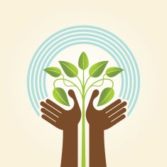 human hand & tree icon with green leaves