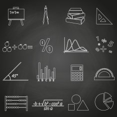 mathematics outline icons set on blackboard eps10