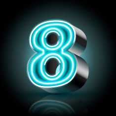 3d blue neon light number 8