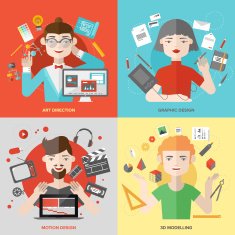 Arts and design occupations flat illustrations