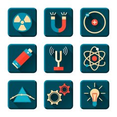 Physics icons in flat design style