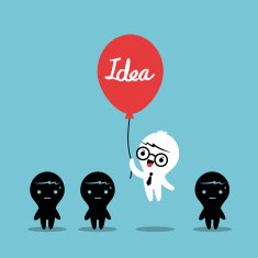 businessman flying away from his team with balloon