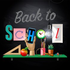 Back to school template with schools workspace supplies N4