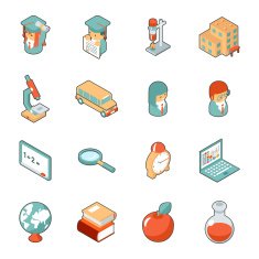 Education and school isometric 3d icons