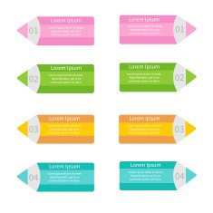 Pencil template set Four step infographic Flat design