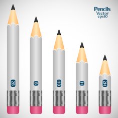 Set gray various wooden detailed smooth sharpened pencils isolated