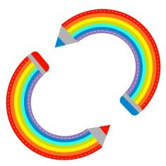 Two colored pencils in shape of rainbow Isolated Flat design