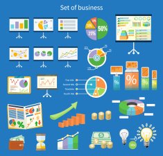 Set of flip chart with drawing business charts