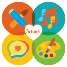 Set of colorful vector icons Happy school pencil brush notes