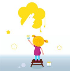 Little kid painting yellow spring Flower on the Wall N2
