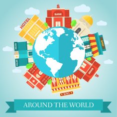Flat colorful vector sity around of the world buildings