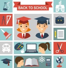 Education concept with pupils and education icons