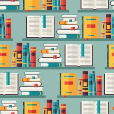 Seamless pattern with books on bookshelves in flat design style