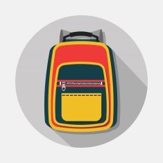 Single backpack icon with long shadow on gray background