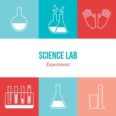 Flat line icons set of chemistry symbols and objects