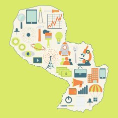 Map of Paraguay with technology icons