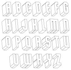 Geometric black and white 3d font made with thin lines