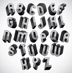 Bold and heavy 3d letters set dimensional vector font N2