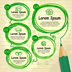 creative template infographic with green pencil drawing flow cha